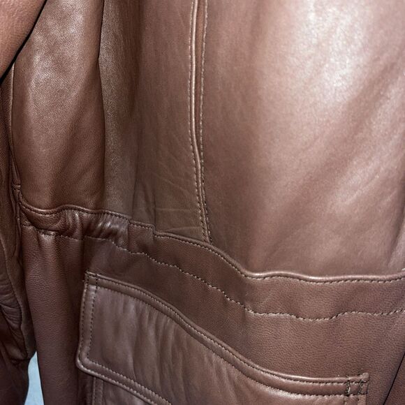 COUTURE by J. Park Leather Brown Coat Front Pockets Lamb Size 44 - Picture 5 of 13